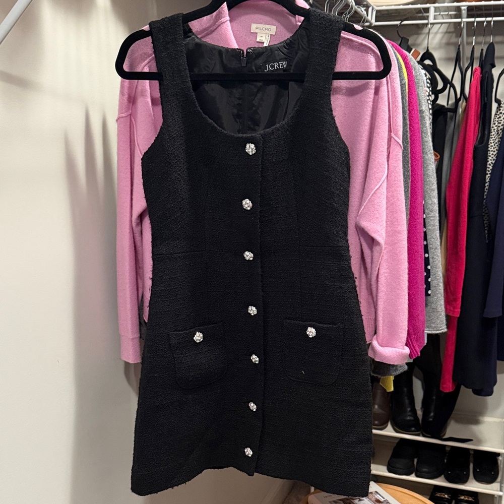 J.Crew Black Textured Dress with Jewel Buttons